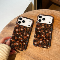 Coque de téléphone portable tendance motif léopard Love pour iPhone 17 16 15 Pro Max, brillante IMD, mignonne, dorée, Ins, bling, coque arrière robuste