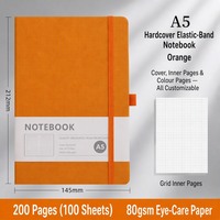 A5 Hardcover-Notizbuch mit Gummiband, Orange, liniert, farbige Innenseiten