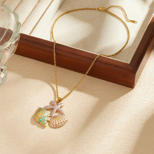 Summer Hawaiian Trendy Pendant Necklaces 316L Stainless Steel Jewelry 14k 18k Pvd Gold Plated Sea Seashell Necklace for Women - Product Image 4