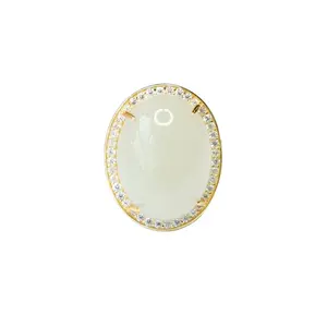 Precious Stone Gemstones and White Jade Rings Adjustable 925 Sterling Silver Rings Wholesale Jewelry Stone Hetian Jade Rings