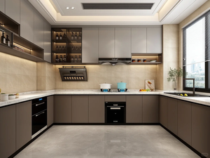 Set di Mobili da Cucina a U Personalizzati con <span class=keywords><strong>Mobile</strong></span> per <span class=keywords><strong>Forno</strong></span> Integrato e Mensole Aperte Illuminate a LED per Organizzazione e Stoccaggio, Armadietti Impermeabili - Product Image 5