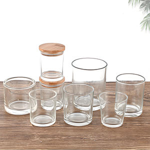 Aromatherapie Transparente Verdickte Glasflasche Kerzenhalter Glas-Kerzengefäß Behälter Kerzenbehälter mit Bambusdeckel - Product Image 2