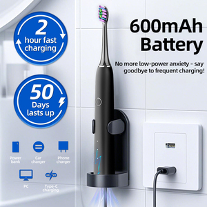 Cepillo de Dientes Eléctrico Sónico, Negro y Blanco, Recargable, Resistente al Agua IPX7, Carga Tipo-C, Cerdas de Nailon Suaves, 38000-45000 VPM - Product Image 6