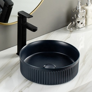 Lavabo ovale en céramique coloré Lavabo évier Style traditionnel <span class=keywords><strong>noir</strong></span> mat Art comptoir glaçure meubles de salle de bain - Product Image 4