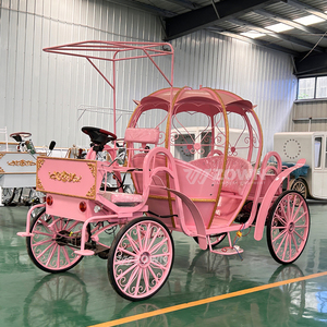 Electric <b>Pink</b> Pumpkin Carriage With Gold Trim And Canopy For Outdoor Wedding Transportation - Product Image 5