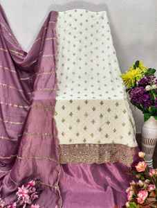 Conjunto Salwar Kameez para Mujer Dhwaja Export - Parte Superior con Bordado en Seda VICHITRA (2.30m), Parte Inferior en Seda SANTON (2.20m) y Dupatta - Product Image 4