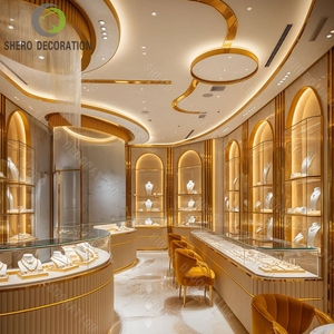 Custom Luxury Jewelry Store Display Showcase Set Gold Stainless Steel Glass Counter with LED Light for Diamond Shop Decoration - Product Image 6