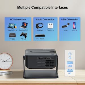Projecteur intelligent portable LCD 720P natif, compatible 4K, mini <span class=keywords><strong>hologramme</strong></span>, système Android 11, correction automatique de la distorsion trapézoïdale, home cinéma, WiFi, pour <span class=keywords><strong>smartphone</strong></span> - Product Image 5
