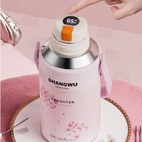 Botol Air Vakum Stainless Steel 316 Desain Bunga Pink, Terisolasi, Cantik, Portabel, dengan Gagang, untuk Wanita