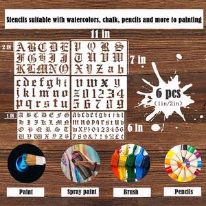 6 pochoirs en lettres et chiffres de style anglais ancien de 2 pouces, modèles réutilisables de calligraphie gothique, lettres pour la peinture, le dessin, la découpe - Product Image 2