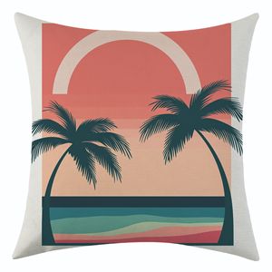 Funda de cojín cuadrada con diseño de palmera y puesta de sol en la playa, lavable, decoración para sala de estar - Product Image 5