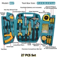Kit d'outils à main pour la maison, 8/9/12/13/16/27 pièces, boîte à outils en plastique portable pour la réparation à domicile