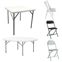 Tables et chaises en plastique rondes Carrefour Adirondack recyclées transparentes pour réception de mariage, enfants, bleu, prix de gros