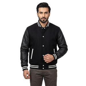Blouson universitaire personnalisé pour homme 2025 – Vente en gros – Coton molletonné, style baseball, manches en cuir, tissu tissé hiver - Product Image 1