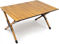 Table de pique-nique pliable en aluminium Whitsunday, portable, enroulable, pour 4 personnes, mobilier d'extérieur pour barbecue, aspect bois, carrée, avec structure en croix
