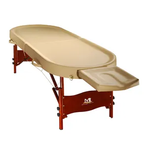 Mt Mirage-Oval Factory Custom PU PVC Leather 2 Section India Adjust Ayurveda Massage Table Milking Massage Bed Folding Spa Bed