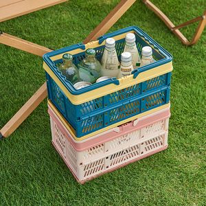 Cesta de Almacenamiento Plegable de Plástico para Aperitivos de Supermercado, Colorida, Apilable, para Picnic al Aire Libre - Product Image 3