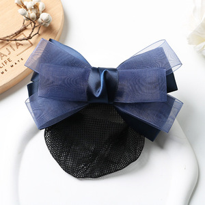 2024 moda mujer Bowknot Snood Net Hair Clip Bun Cover Hairnet con decoración de lazo de encaje - Product Image 5