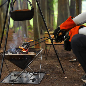 Guantes de cuero resistentes al calor para exteriores, color naranja y negro, protección para cocinar y acampar, unisex, talla grande para adultos - Product Image 2