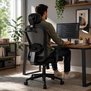 Chaise de bureau de haute qualité avec revêtement en tissu, chaise de direction inclinable avec appuie-tête réglable - Product Image 2