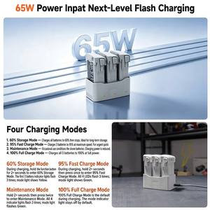 Hub de charge LKTOP 65W pour <span class=keywords><strong>3</strong></span> batteries Lito X1, 78 min, <span class=keywords><strong>4</strong></span> modes de charge, mode de stockage à 60 %, fonction Power Bank, USB-C, OEM Factory - Product Image 6