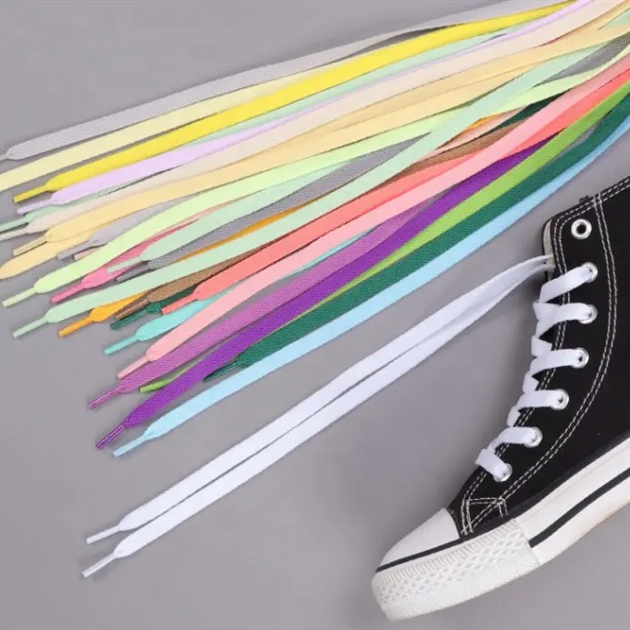 Hot seller 8mm flat shoelaces Sneaker shoe laces colorful Decorative Shoelaces Basic Polyester Shoe laces