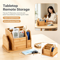 Organisateur de télécommandes et de fournitures de bureau en bambou naturel à plusieurs compartiments, pour petits objets, idéal pour le salon