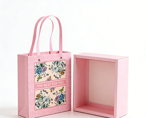 Caja de Regalo Floral Ecológica Cuadrada Rosa con Bolso a Juego, Hecha de Cartón Blanco, Fresca y Elegante, para Regalos Empresariales y Festivos - Product Image 4