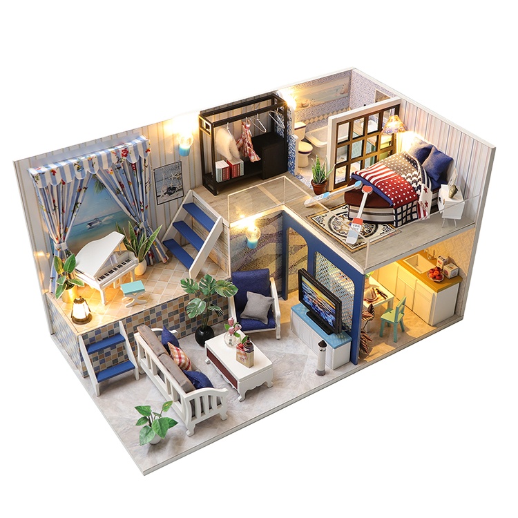 Большой кукольный домик, набор игрушек, ролевые игры, Современная гостиная, спальня, кухня с лампой, деревянные домики, кукла «сделай сам»