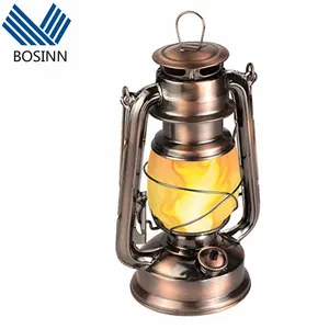 linternas decoración lámpara Suppliers-Farol Vintage de cobre antiguo, decoración de barra, parpadeante, llama blanca cálida, lámpara de noche