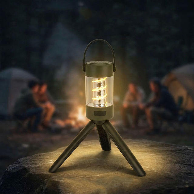 Mini Camping Lantern with Bluetooth Speaker Tripod Stand Magnetic Waterproof Warm White Rechargeable for Outdoor