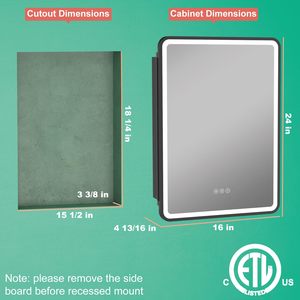 Botiquín de baño LED moderno, gabinete de espejo rectangular empotrado o montado en la pared con almacenamiento para Baño - Product Image 1