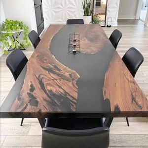 Tavolo da Pranzo <span class=keywords><strong>con</strong></span> <span class=keywords><strong>Piano</strong></span> <span class=keywords><strong>in</strong></span> Legno Massello e <span class=keywords><strong>Resina</strong></span> Epossidica Trasparente - Product Image 3