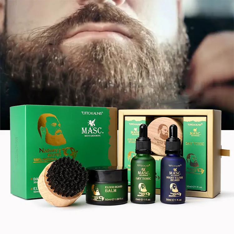Kit de cuidado del crecimiento de la barba para hombres, aceite de crecimiento, suero, Etiqueta Privada