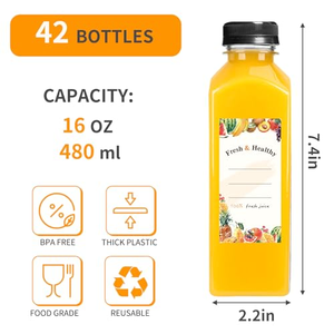 ขวดน้ำผลไม้ทรงเหลี่ยมขนาด 60 มล. ขวดพลาสติก PET เปล่าสำหรับบรรจุเครื่องดื่ม ขวดพลาสติกสำหรับบรรจุน้ำผลไม้ ขนาด 120 มล. 180 มล. 240 มล. 300 มล. - Product Image 2
