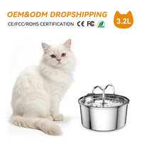 Fontaine à eau pour chat en acier inoxydable ultra silencieuse de 3,2 L, distributeur d'eau automatique personnalisé pour chats et chiens, vente en gros d'usine