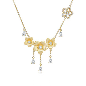 Collier en argent sterling 925 avec pendentif fleur en moissanite <span class=keywords><strong>et</strong></span> soie, pour femme, finition brossée, bijoux raffinés - Product Image 6
