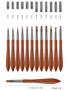 Lot de 12 pinceaux japonais en bois de santal pour nail art, manche en gourde, en nylon, pour dessin floral et peinture au gel UV - Product Image 2