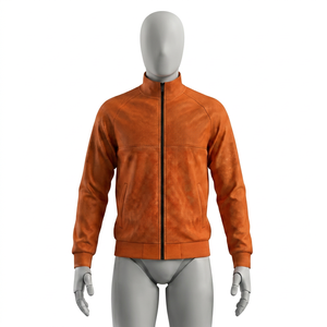 Men's Orange Knitted <b>Zip</b>-<b>Up</b> Racer <b>Jacket</b> Stand Collar Breathable Eco-Friendly Quick Dry Casual Autumn Wear Regular Fit Moto - Product Image 1