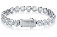 Chaîne cubaine Miami en argent sterling S925 avec moissanite incolore taille brillant 7 mm, halo épais et cluster éclatant, style streetwear bling-bling