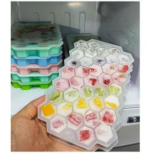 Wholesale Bpa Free Honeycomb Silicone Ice Cube Molds Flexible Silicone Ice Cube Trays With Lid