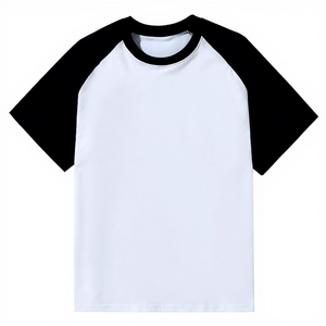 Men's White <b>Raglan</b> Sleeve <b>T</b>-<b>Shirt</b> Black Sleeves O-Neck Casual Loose Fit 100% Cotton Jersey Blank Design Eco-Friendly 200g - Product Image 1