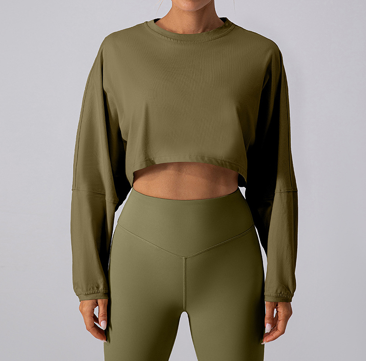 Clothing Manufacturer Casual Cotton Women Loose Fit Long Sleeve Quick Dry Breathable Anti Yoga Top for Yoga Sports & Exercise