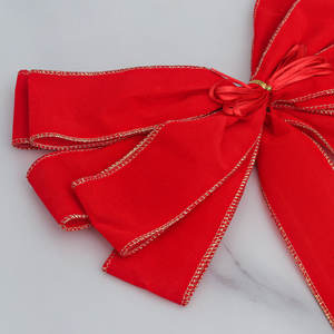 Árbol de Navidad Topper flocado grandes lazos de cinta de terciopelo rojo borde dorado venta al por mayor decoración superior colgante de fábrica para temporada festiva - Product Image 3