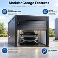 Abri de voiture modulaire préfabriqué portable en acier, alimenté à l'énergie solaire, avec volet roulant et rangement intégré
