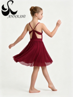Robe de danse lyrique à bretelles spaghetti bordeaux de haute qualité Anna Shi, dos ouvert, costume de performance de ballet