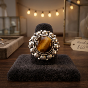 Anillo hecho a mano de Plata de Ley 925, forma redonda Unisex, piedra preciosa de ojo de tigre Natural, precio de fabricante, joyería fina al por mayor - Product Image 3