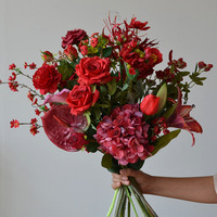 Fleurs artificielles en soie rouge et bordeaux pour mariage, banquet, cérémonie, fiançailles, arrangement floral, fournitures de bricolage