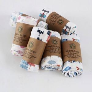 Factory Custom Printed Logo Kraft Paper Sleeve <b>Muslin</b> Swaddle Blankets Packaging <b>Baby</b> - Product Image 5