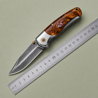 215mm Damast-Klappmesser mit Federmuster, Sammlermesser mit Stabilisiertem Maserholzgriff, Mosaik-Einlage, Rahmenverriegelung, Individuell Anpassbar
